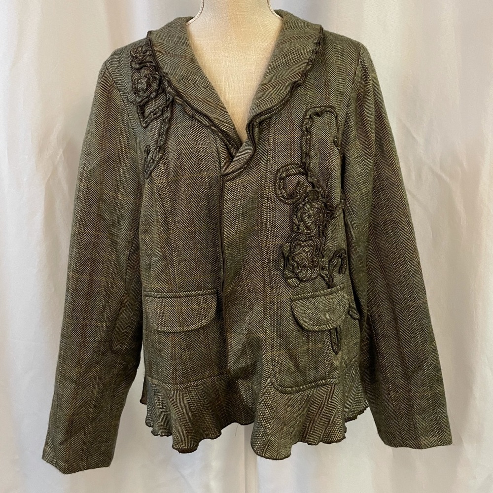Vintage Coldwater Creek Embroidered Open Front, Peplum Jacket